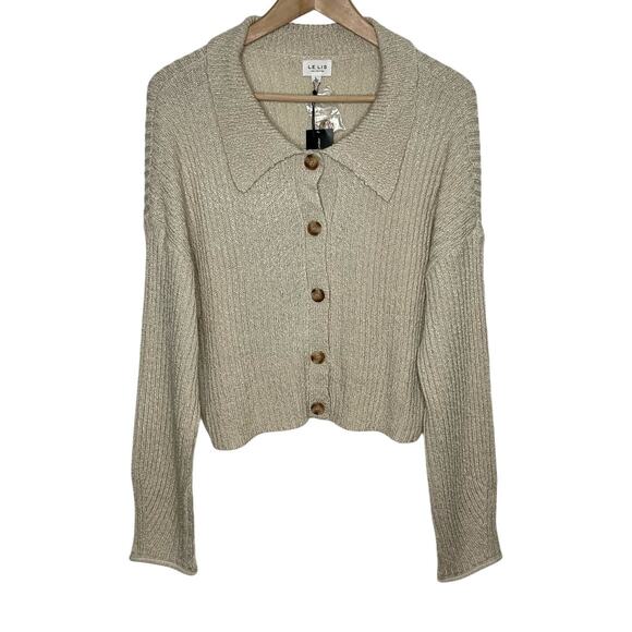 Le Lis Collection Womens Cropped Cardigan Sweater Large Beige Oatmeal Neutral - Picture 2 of 12